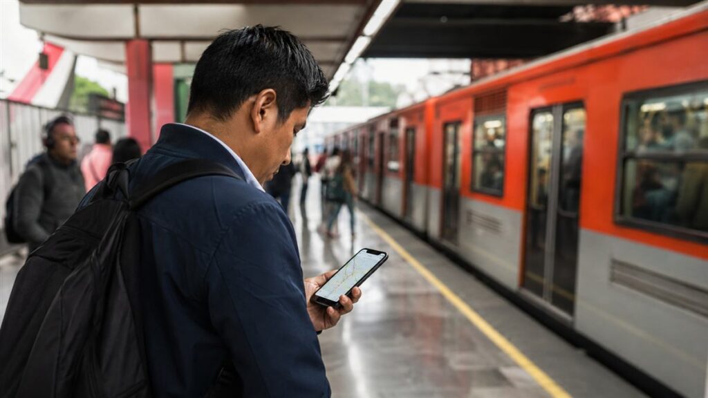 Usuaria consulta una ruta de transporte público de la Ciudad de México en su teléfono