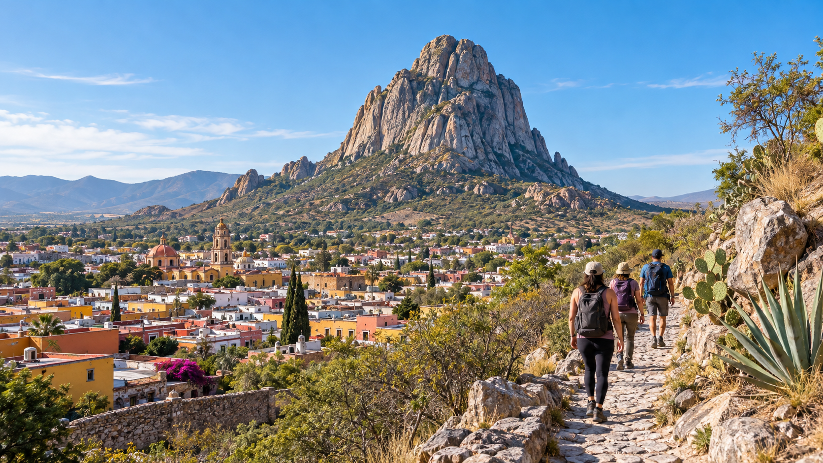 Formación rocosa y entorno de Peña de Bernal como destino de turismo regional